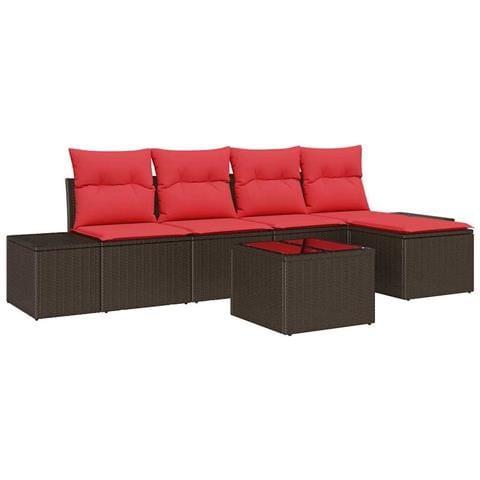 Set Divano da Giardino 5 pz Marrone e Rosso polyrattan - Foto 1