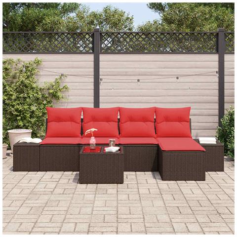 Set Divano da Giardino 5 pz Marrone e Rosso polyrattan - Foto 10