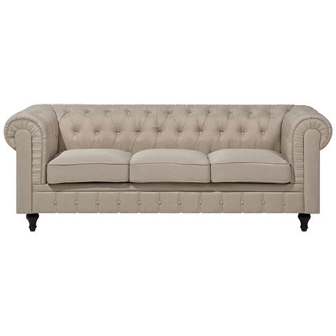 Divano Vintage A 3 Posti In Tessuto Beige Chesterfield Grande - Foto 17