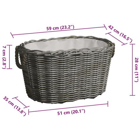 Cesta per Legna con Maniglie 59x42x28 cm Salice Grigia - Foto 6