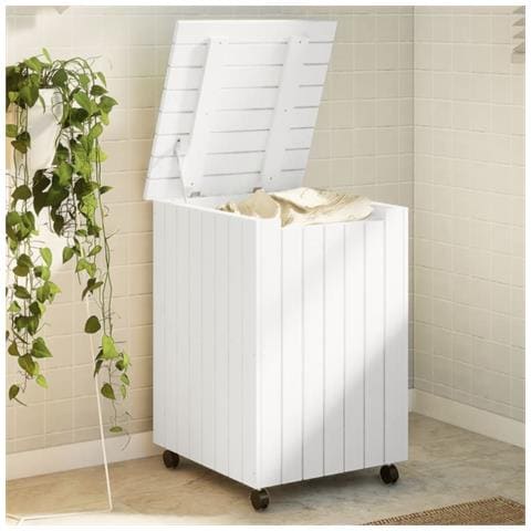 Cesta Biancheria Con Ruote Rana Bianca 45x45x64cm Massello Pino - Foto 1
