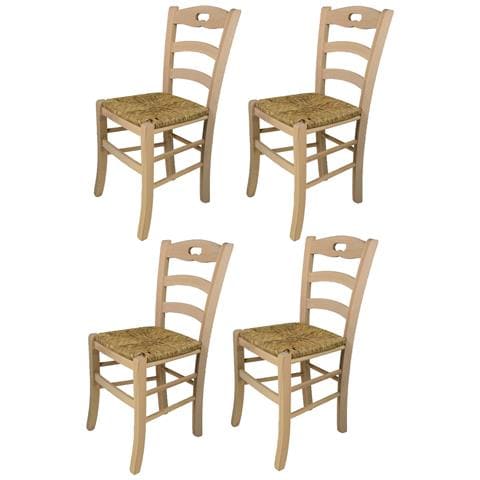 Set 4 Sedie Modello Savoie Per Cucina Bar E Sala Da Pranzo, Robusta Struttura In Legno Di Faggio Levigato, Non Trattato, 100% Naturale E Seduta In Paglia - Foto 1