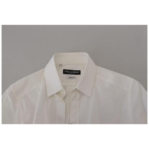 Abito Formale Slim Fit In Cotone Bianco Camicia Oro - It37 - Xs - Foto 5