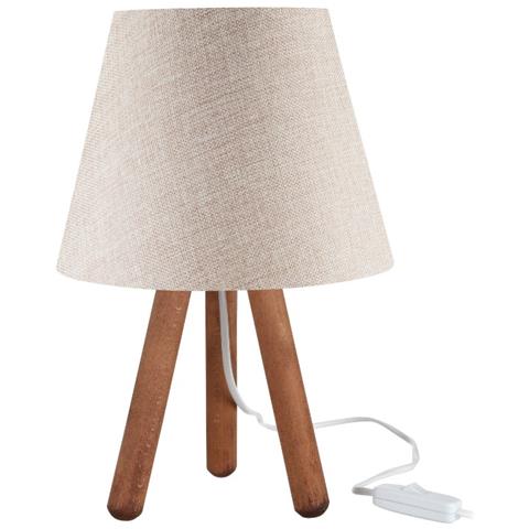 Lampada Da Tavolo Pino Asz1452 Con Piantana Colore Noce E Paralume In Tessuto Beige - Foto 1