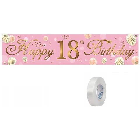 Banner Impermeabile Per 18° Compleanno Rosa E Oro - 40cm X 180cm, Festeggia Alla Grande! - Foto 1