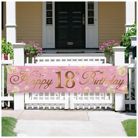 Banner Impermeabile Per 18° Compleanno Rosa E Oro - 40cm X 180cm, Festeggia Alla Grande! - Foto 5