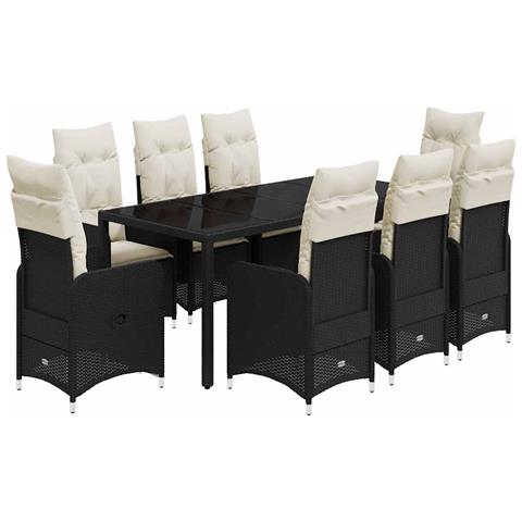 Set Bistrò Da Giardino 9 Pz Con Cuscini In Polyrattan Nero - Foto 2