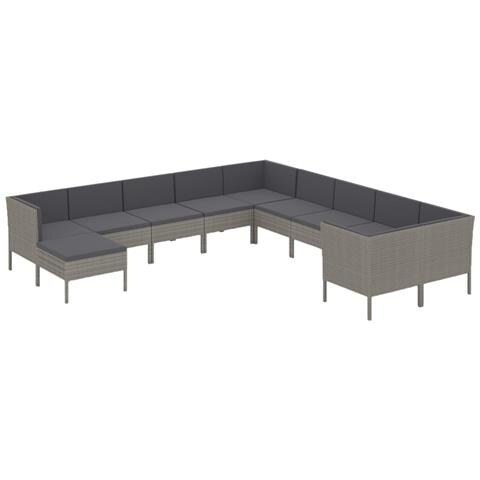 Set Divani Da Giardino 11 Pz Con Cuscini In Polyrattan Grigio - Foto 1