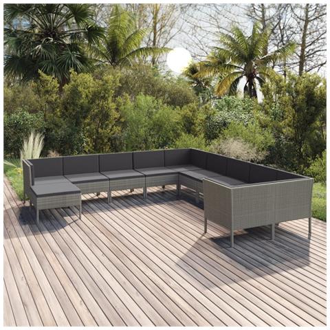 Set Divani Da Giardino 11 Pz Con Cuscini In Polyrattan Grigio - Foto 8