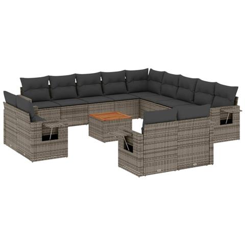 Lusso Casadino -  Set Divani Da Giardino 14pz Con Cuscini In Polyrattan Grigio - Foto 1