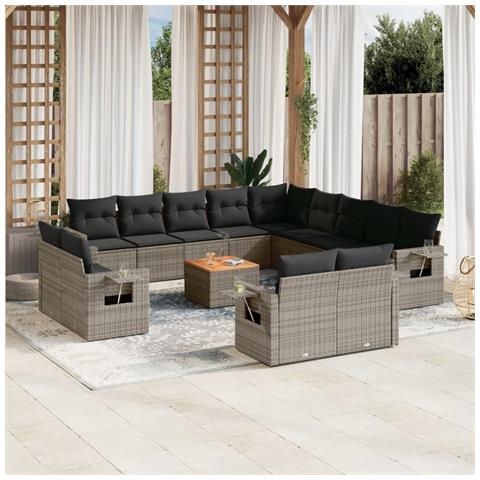 Lusso Casadino -  Set Divani Da Giardino 14pz Con Cuscini In Polyrattan Grigio - Foto 8
