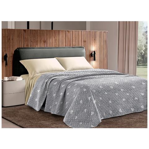 Copriletto Challenge Stampato In 100% Microfibra Di Poliestere Dis. Cuori 1 Piazza E Mezza Grigio - Foto 1