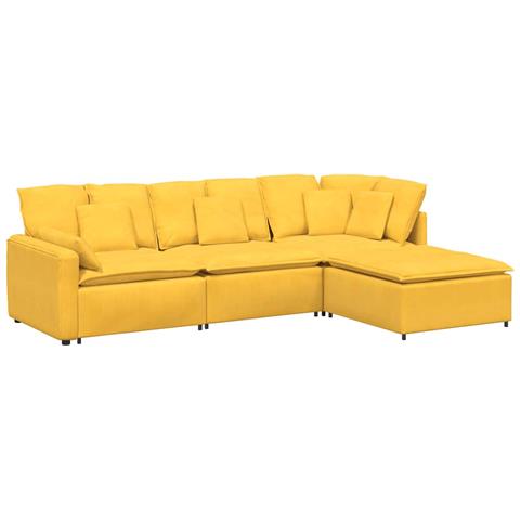 Divano Modulare con Poggiapiedi e Cuscini Giallo Chiaro - Foto 1