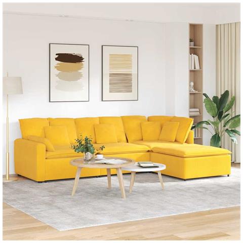 Divano Modulare con Poggiapiedi e Cuscini Giallo Chiaro - Foto 2