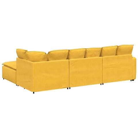 Divano Modulare con Poggiapiedi e Cuscini Giallo Chiaro - Foto 9