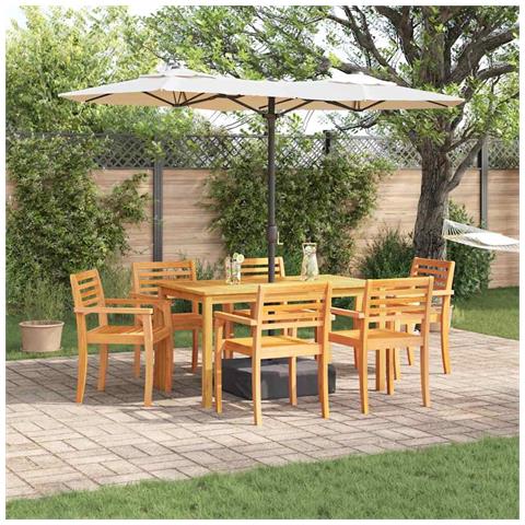 Set da pranzo in legno massello di acacia per il giardino, 7 pezzi - Foto 2