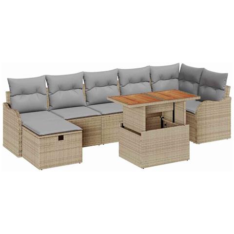 Set da Giardino 8 Pezzi con Cuscini Beige Rattan Poliestere, Divano da Giardino 2-Persone con Cuscini Beige Rattan Poliestere - Foto 1