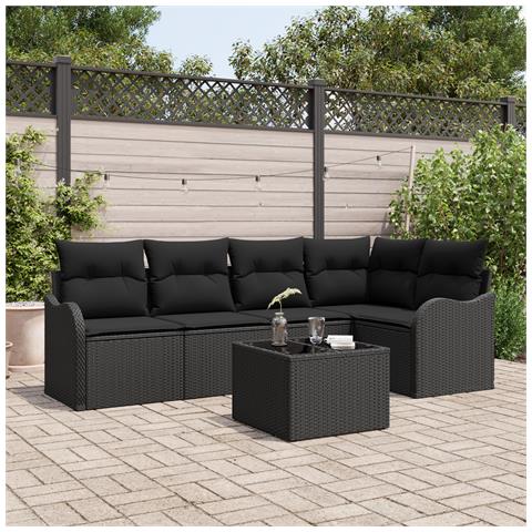 Set di divani da giardino 6 pezzi con cuscini beige polyrattan, Divano da giardino 2 posti con spazio di stoccaggio e cuscini nero polyrattan - Foto 2