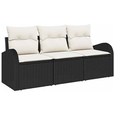 Set divano da giardino 3 pezzi con cuscini rattan nero - Foto 1