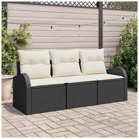Set divano da giardino 3 pezzi con cuscini rattan nero - Foto 2