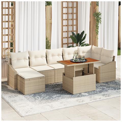 Set di divani da giardino 8 pezzi con cuscini Beige Polyrattan - Foto 2