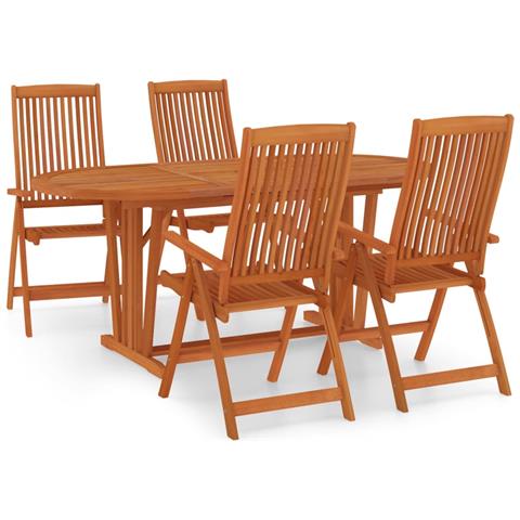 Set da Pranzo per Giardino 5 pz in Legno Massello di Eucalipto - Foto 1