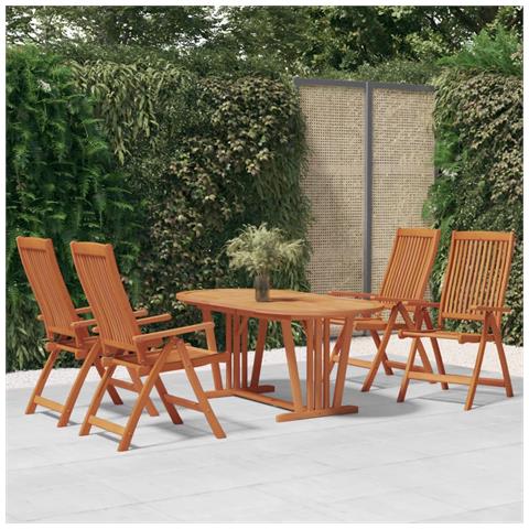 Set da Pranzo per Giardino 5 pz in Legno Massello di Eucalipto - Foto 2