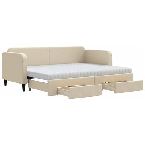 Divano Letto Estraibile con Cassetti Crema 80x200 cm in Tessuto - Foto 1