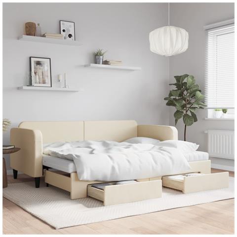 Divano Letto Estraibile con Cassetti Crema 80x200 cm in Tessuto - Foto 2