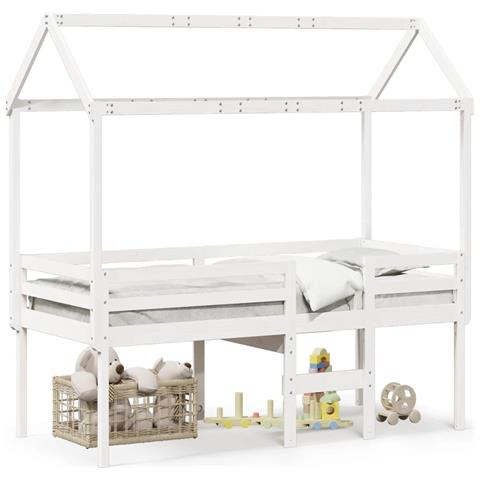 Letto a Soppalco con Tetto Bianco 90x200 cm in Legno di Pino - Foto 1