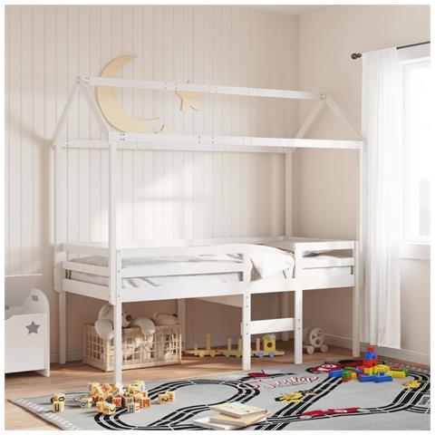 Letto a Soppalco con Tetto Bianco 90x200 cm in Legno di Pino - Foto 2