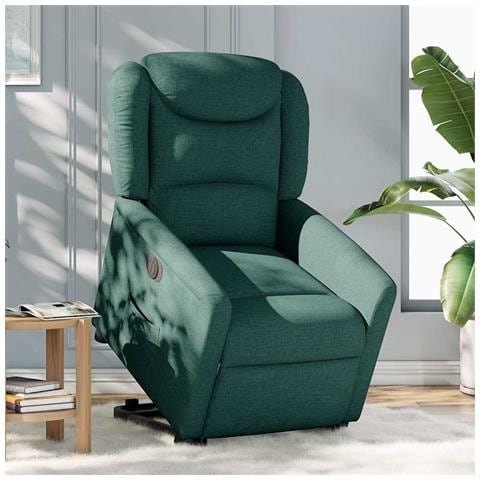 Poltrona Alzapersona Reclinabile Elettrica Verde Scuro Tessuto - Foto 2