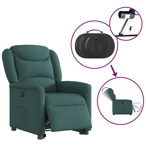 Poltrona Alzapersona Reclinabile Elettrica Verde Scuro Tessuto - Foto 9