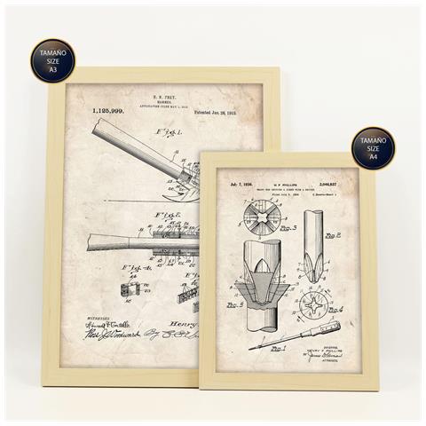 Set Di 6 Stampe Con Strumenti Di Costruzione 2 Poster Di Brevetti Con Immagini Di Brevetti Retrò Design Di Interni In Stile Vintage A3 & A4 Telaio In Legno Chiaro - Foto 6