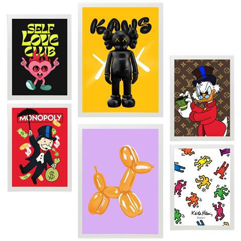 Set Di 6 Stampe L'umorismo Dei Personaggi Iconici Attrae Incorniciato Con Illustrazioni Di Design Per La Pittura Del Negozio Di Casa A3 & A4 Cornice Bianca - Foto 1