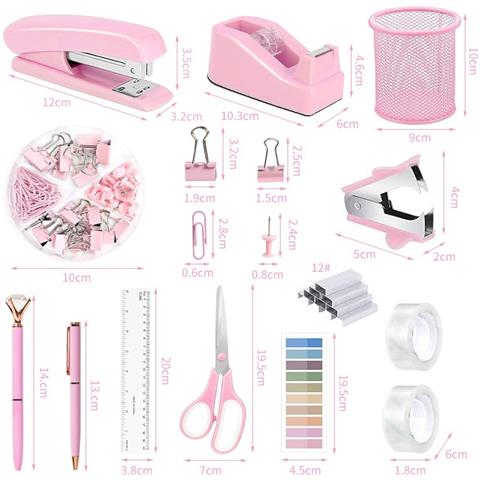 Set Di Cucitrice Rosa - Kit Di Cancelleria Da Ufficio Con Levapunti, Dispenser Di Nastro E Accessori - Foto 2