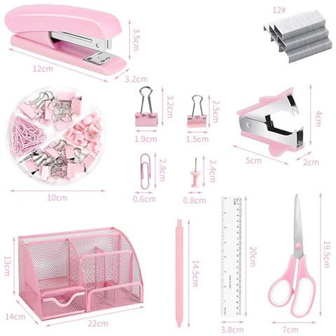 Set Di Cucitrice Rosa - Kit Di Cancelleria Da Ufficio Con Levapunti, Dispenser Di Nastro E Accessori - Foto 3