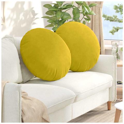 Cuscini per Seduta 2 pcs Giallo Ø 40 x 13 cm Velluto - Foto 2