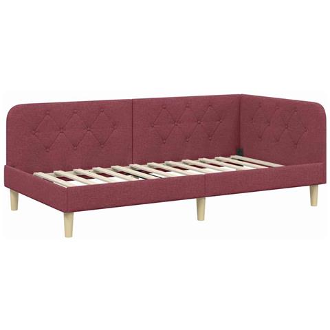 Cornice del letto ad angolo Rosso Vino 90 x 190 cm Tessuto - Foto 1