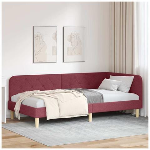 Cornice del letto ad angolo Rosso Vino 90 x 190 cm Tessuto - Foto 2