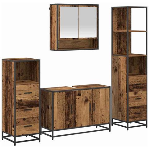 Set di mobili per il bagno con cassetto 4 pcs Legno vecchio - Foto 1