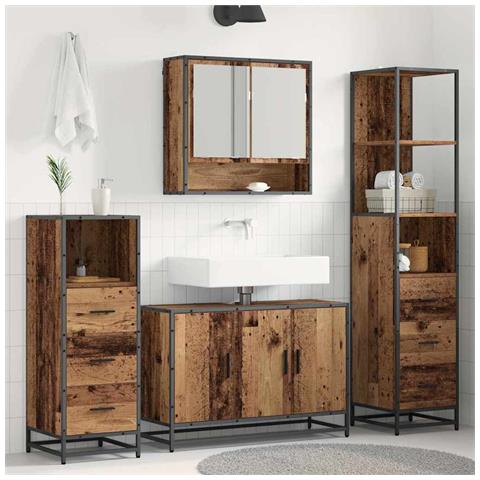 Set di mobili per il bagno con cassetto 4 pcs Legno vecchio - Foto 2