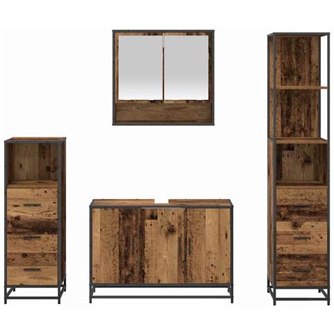 Set di mobili per il bagno con cassetto 4 pcs Legno vecchio - Foto 9