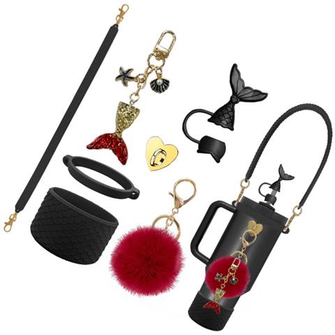 Kit Di Accessori Sirena 7 Pezzi Per Borracce Stanley - Porta Bicchiere In Silicone A Squame Di Pesce, Cinghia, Ciondoli Black - Foto 2
