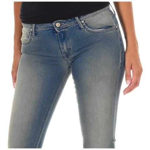 Pantaloni Lunghi In Denim Effetto Consumato E Strappato 10db50262 Donna - Foto 2