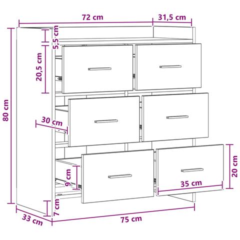 Credenza Bianco 75 x 33 x 80 cm Legno ingegnerizzato - Foto 8