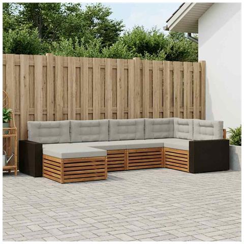 Set di divani da esterno 6 pcs Naturale e Grigio Chiaro - Foto 2