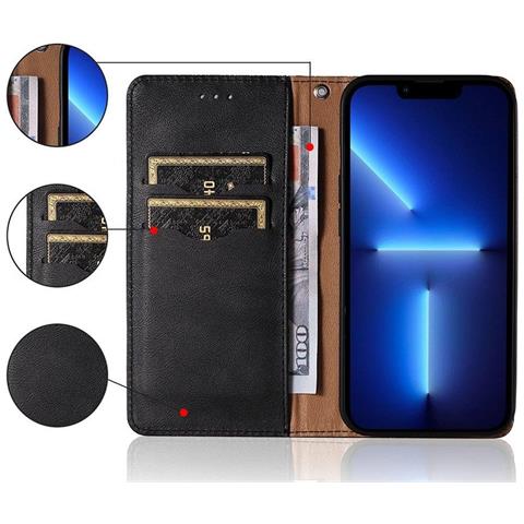 Custodia Magnetica Per Xiaomi Redmi Note 11 Pro, Custodia Portafoglio + Mini Portachiavi, Nera - Foto 5