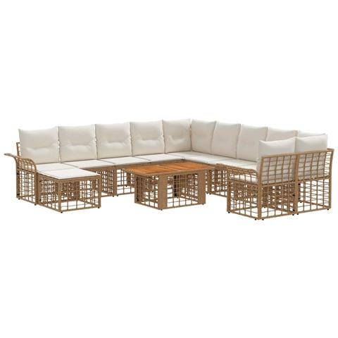Set Divano da Giardino 12 pz Naturale e Bianco Crema polyrattan - Foto 1