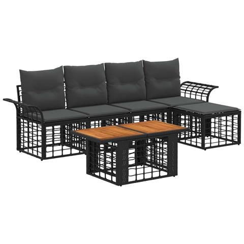 Set Divano da Giardino 6 pz Nero e Grigio scuro polyrattan - Foto 1